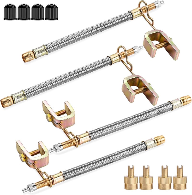 Aracey 4Pcs 7"/180mm Flexible Valve Stem Extenders Stainless Steel Tyre Tire Valve Stem Extension Adaptors Car Truck Trailer RV Trailer Vehicle (4Pcs 7"/180mm) - Image 1